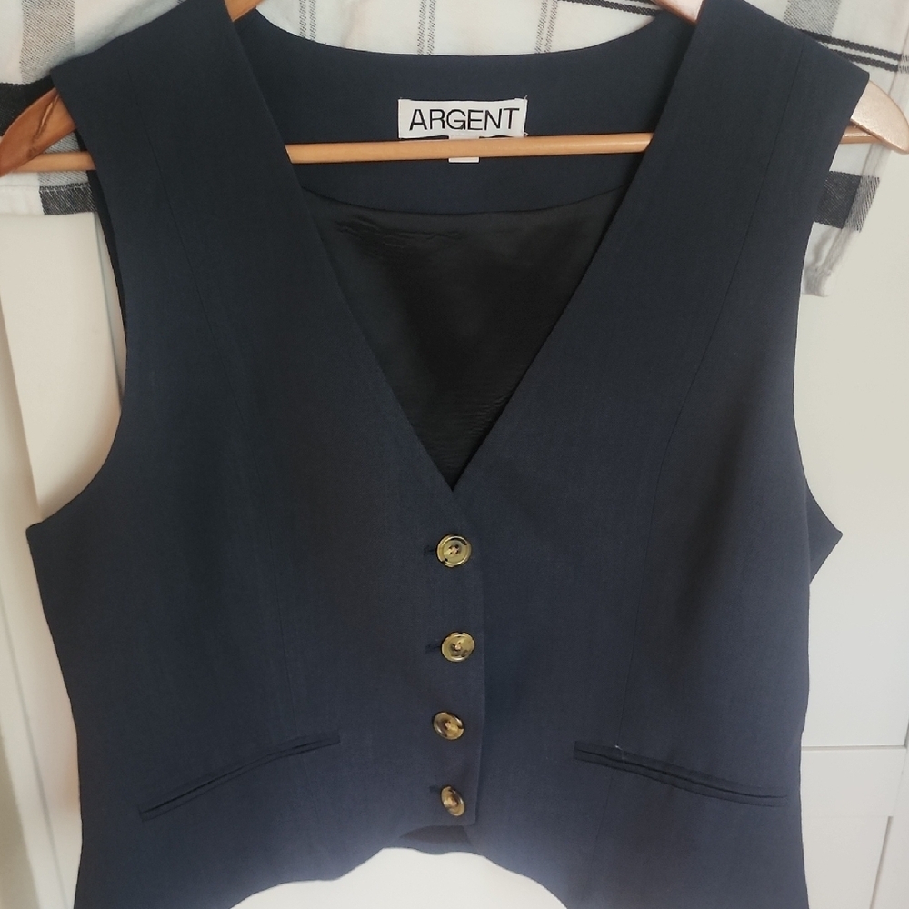 Argent Navy Slim Blue Vest with Gold Buttons